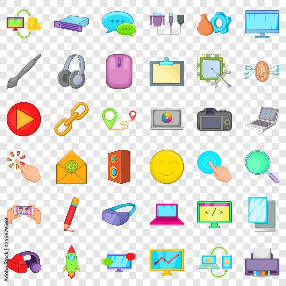 Poster computer icons set. cartoon style of 36 computer vector icons for web for any design