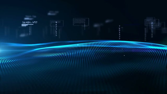 Digital cyberspace futuristic, Blue color particles wave flowing with Digital data connection, 5g high-speed connection data analysis process motion abstract background. 