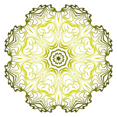 Vector Pattern With Abstract Floral Round Ornament. Oriental Pattern. Indian, Moroccan, Mystic, Ottoman Motifs. Anti-Stress Therapy Pattern. Green olive gradient