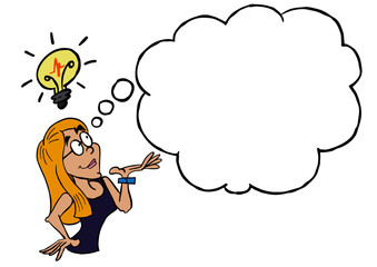 Young woman Denisse having an idea with empty thought cloud