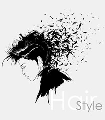 Obraz premium Fashion girls face. Woman face. Hand-drawn fashion model. Female face crumbling into particles.