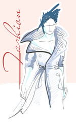 Obraz premium Hand drawn beautiful young woman. Stylish girl. Fashion woman sketch. Fashion model girl.