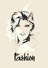 Fashion girls face. Woman face. Hand-drawn fashion model. Vector illustration for you design in graphic style.