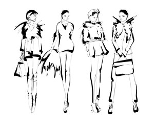 Obraz na płótnie Canvas Stylish fashion models. Pretty young girls. Fashion womans Sketch