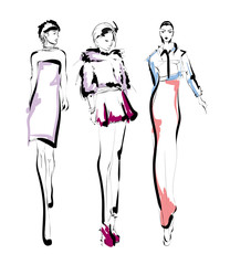 Stylish fashion models. Pretty young girls. Fashion womans Sketch