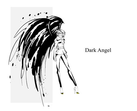 Angel girl. Dark angel. Vector image of beauty fashion angel girl. Fashion angel.