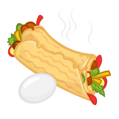 Cartoon falafel roll  and egg icon. Street food icons. Vector isolated on white