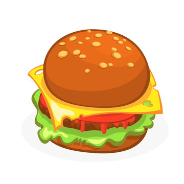 Cartoon Cheeseburger or Hamburger icon. Hamburger vector  illustration  isolated