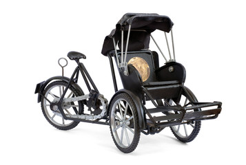 Fototapeta na wymiar Wheeler tricycle taxi, Tricycles small-sized, Vintage model isolated on a white background. This has clipping path.