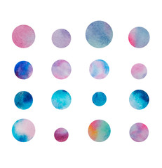 Vector watercolor set of 16 balls circles planets.