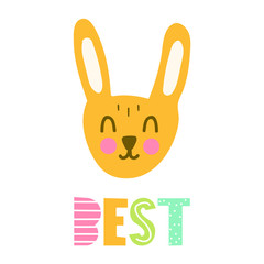 Best rabbit. Scandinavian, nordic style. Simple hand drawn vector illustration design. Best for nursery, childish textile, apparel, poster, postcard.