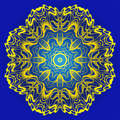 Ornamental Floral Pattern. Hand Draw Mandala. Decorative Elements. Vector Illustration. Anti-Stress Therapy Pattern. Oriental Pattern. Indian, Moroccan, Mystic, Ottoman Motifs. Blue, yellow color