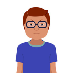 Student in glasses and blue t-shirt. Vector illustration.