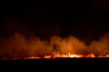 Fire on the field at night.