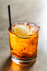 tasty alcoholic old fashioned cocktail in the bar