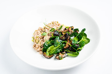 green buckwheat with mushrooms and spinach