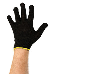 Dark blue protective cloth gloves with hand, handyman equipment