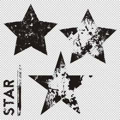 Grunge black stars on transparent background. Vector illustration.