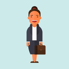 Vector detailed character office worker in action, business woman lifestyle