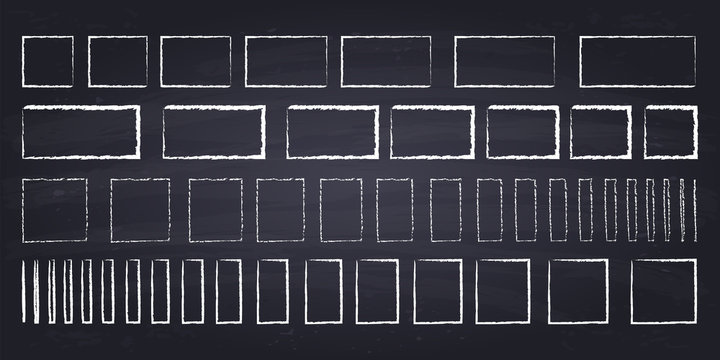 Chalk drawn squares and rectangles. Hand drawn geometric figures on chalkboard background.