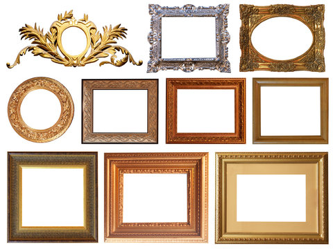 Gold interior elements of the picture frame isolated