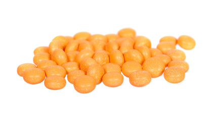 Orange pills, medical care and help, chemical vitamins.