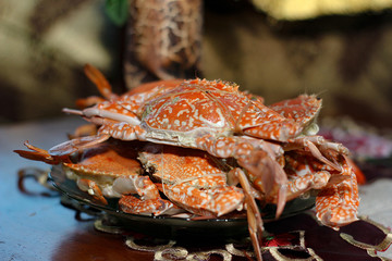 boiled crab on the table