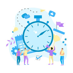 Vector illustration. Clock, calendar and hourglass. Concept of time management. with business icons