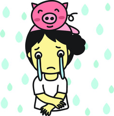 girl with her pig head hat