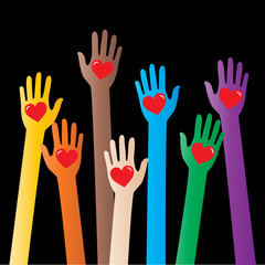 Obraz premium print,pattern,reaching,reach,hand,hands,arm,arms,diversity,diverse,mixed,ethnic,ethnicity,human,illustration,illustrations,image,images,cartoon,love,heart,hearts,message,global,friends,friendship,