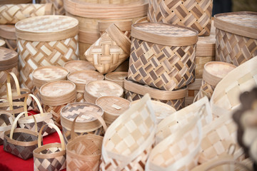 Community Products Weaving A Wicker Basket basketry, fruit basket products By Handmade, in a market of Thailand