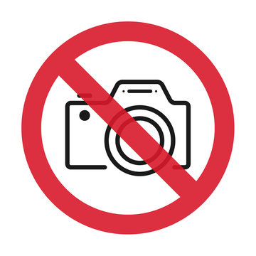 No Cameras Allowed Sign. Flat Icon In Red Crossed Out Circle. Vector Illustration