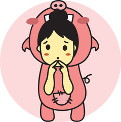 girl and her piggy costume