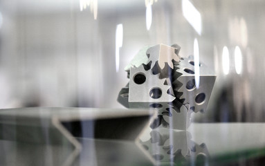 Selective Laser Melting. Object printed on metal 3d printer close-up.