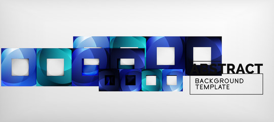 Abstract geometric background. Glossy square shapes composition on grey, minimalistic style template with copyspace