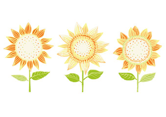 手描き風 ひまわり ベクターセット