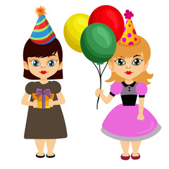 flat style birthday little girl bring balloon