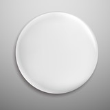 Pin badge. White blank round metal button circle label or empty brooch isolated vector realistic mockup