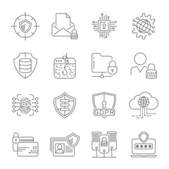 Fototapeta premium Cyber security, information and network protection. Cyber technology web services for business and internet project. Editable Stroke. EPS 10