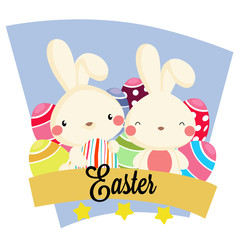 flat style easter party with present rabbit ribbon box