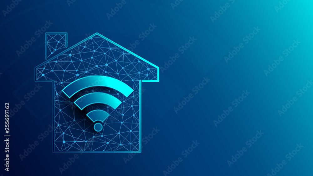 Fototapete Smart house with WiFi icon icons from lines, triangles and particle style design. Illustration vector