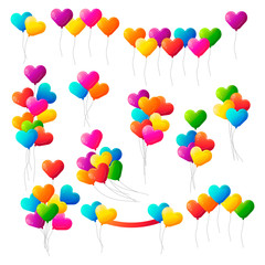 Set of colorful heart vector kids balloons.