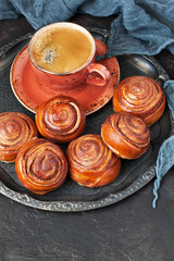 Homemade buns  with black coffee