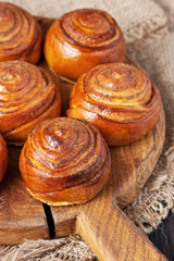 Baked sweet buns with cinnamon