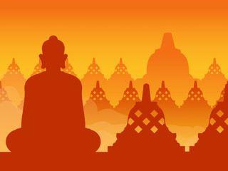 Buddha Statue And Temple Silhouette Background