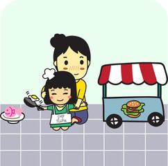 little girl plays with her mommy