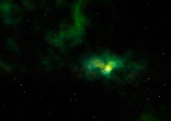 Far being shone nebula and star field. 3D rendering
