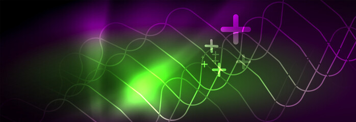 Glowing neon abstract lines, techno futuristic template