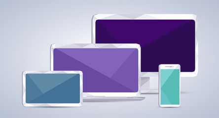 Cross platform devices - mobile phone, tablet, laptop, pc. Vector illustration