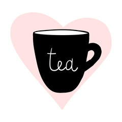 Cups tea mug heart love hand drawn style vector doodle design illustrations